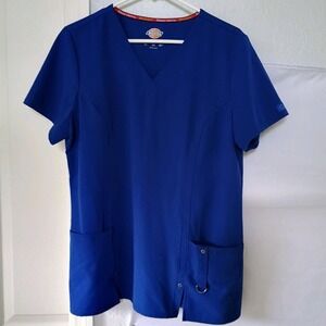Dickies Scrub V-Neck Top Galaxy Blue 2 Pockets Women's Size L